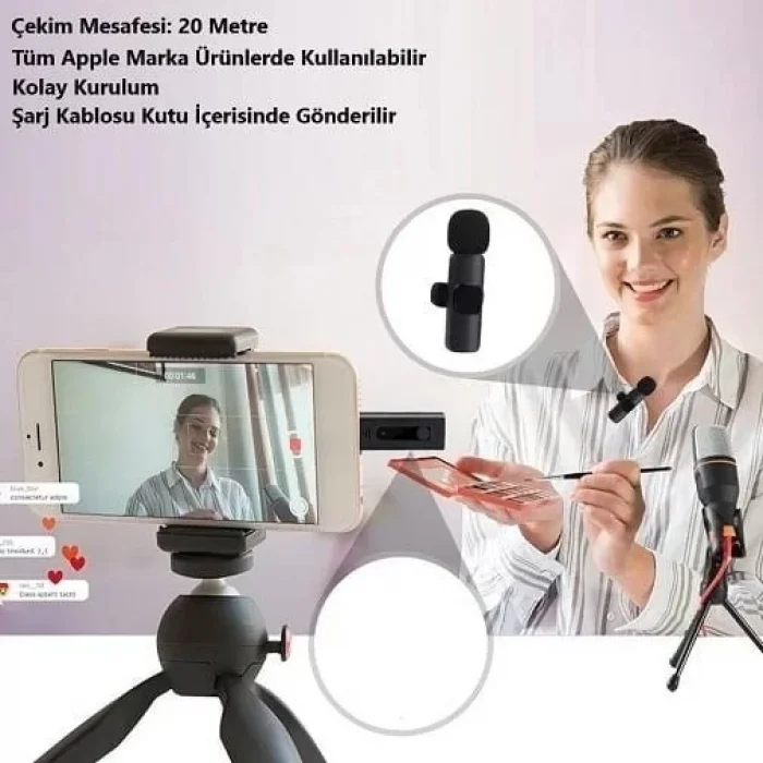 İphone Youtuber Yayın Kablosuz Yaka Mikrofonu