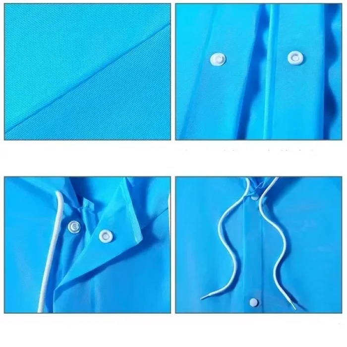 Kalın Yağmurluk Kapşonlu Çıtçıtlı Dayanıklı Mavi