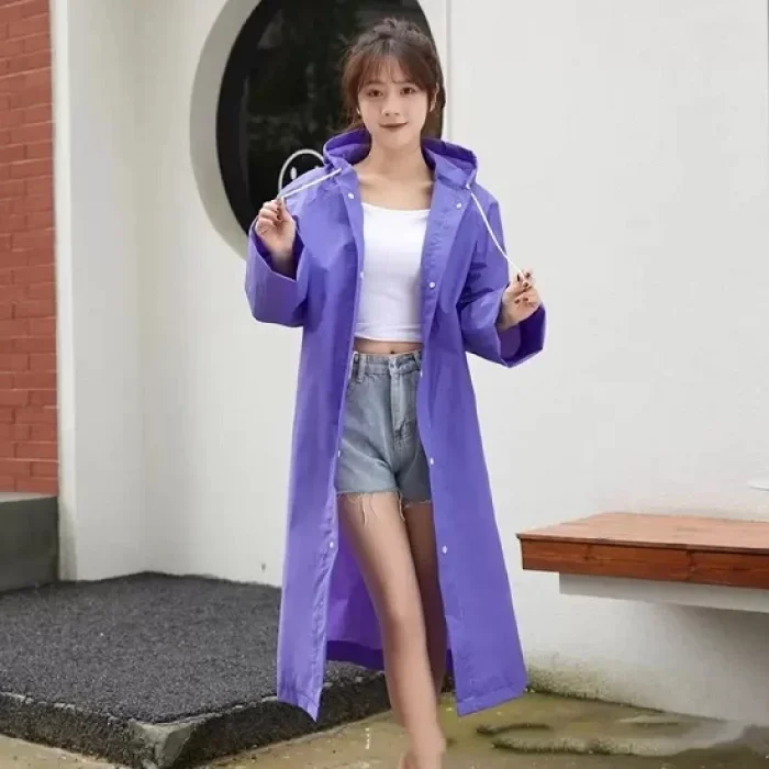 Kalın Yağmurluk Kapşonlu Çıtçıtlı Dayanıklı Mor