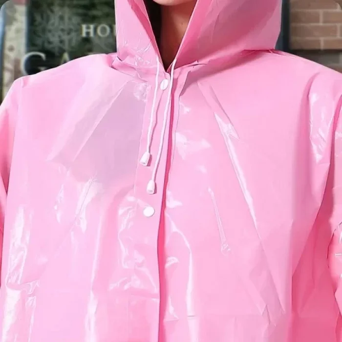 Kalın Yağmurluk Kapşonlu Çıtçıtlı Dayanıklı Pembe