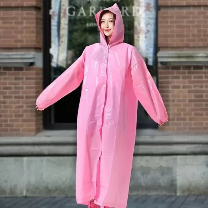 Kalın Yağmurluk Kapşonlu Çıtçıtlı Dayanıklı Pembe
