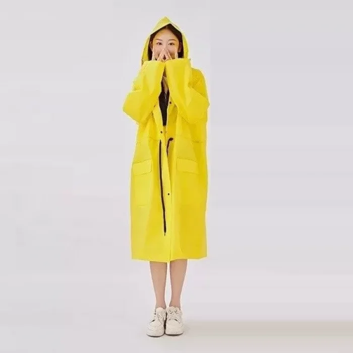 Kalın Yağmurluk Kapşonlu Çıtçıtlı Dayanıklı Sarı