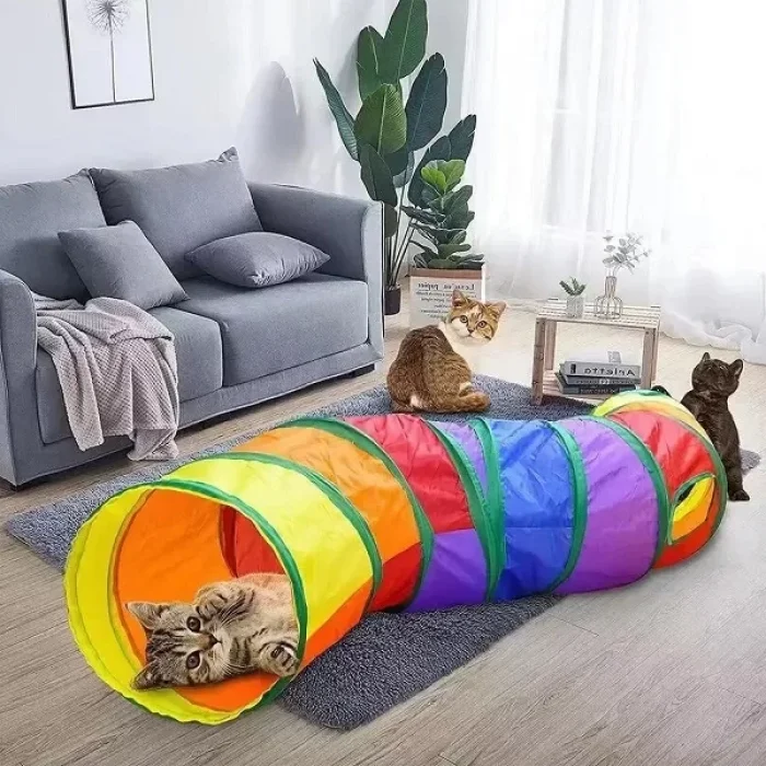 Katlanabilir Kedi Oyun Tüneli Gökkuşağı 117 Cm