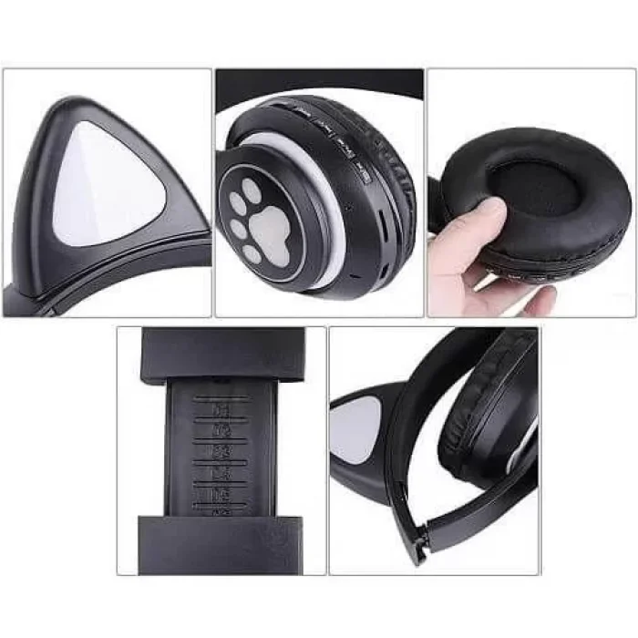 Kedi Kulağı Işıklı Bluetooth Oyuncu Kulaklık Siyah