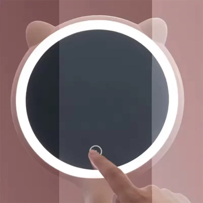 Kedi Kulaklı Telefon Standlı Dokunmatik Led Yuvarlak Makyaj Aynası