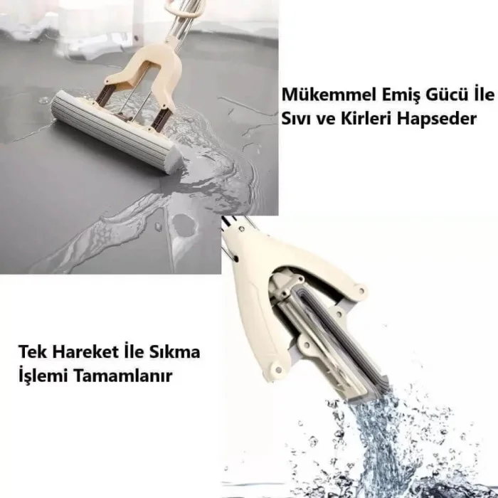 Kelebek Paspas Sıkmalı Mop Ve 2 Yedek Süngerli