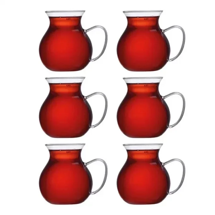 Keyfi Ala Borosilikat Kulplu 6 Lı Çay Bardağı