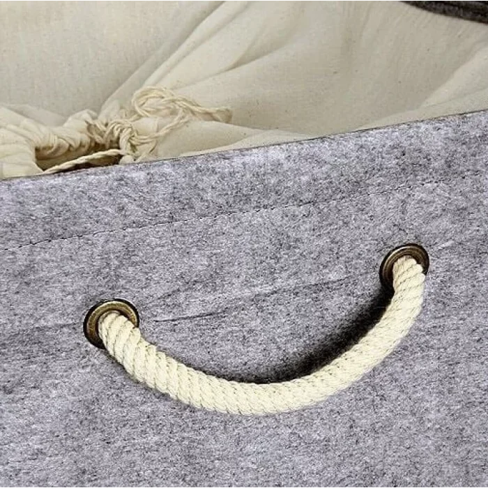 Kumaş Büzgü Torbalı Keçe Kutu Baza 50x40x18 Cm