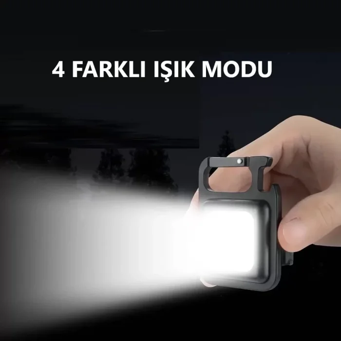 Led Anahtarlıklı Şarjlı El Feneri 4 Fonksiyonlu