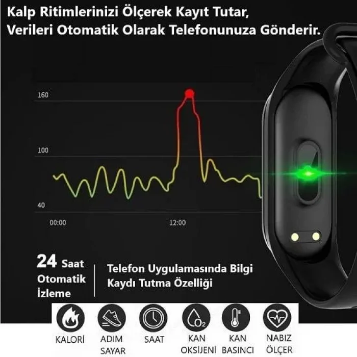 M6 Akıllı Saat Özellikli Bileklik Band Siyah