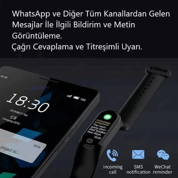 M6 Akıllı Saat Özellikli Bileklik Band Siyah