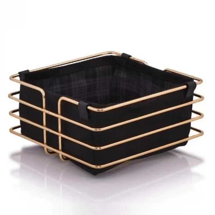 Metal Ekmeklik Ekmek Sepeti Gold Paslanmaz Kare