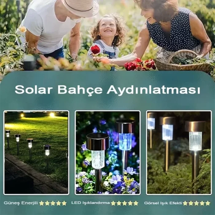 Metal Gövdeli Solar Güneş Enerjili Bahçe Lambası Saplamalı