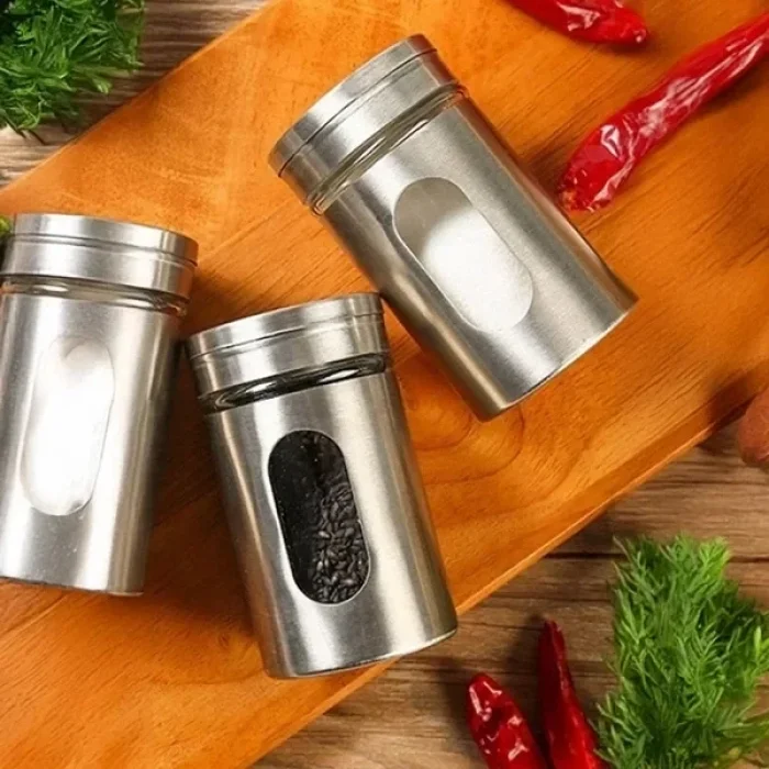 Metal Kaplamalı Cam Tuzluk Biberlik Baharatlık