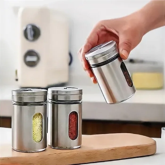 Metal Kaplamalı Cam Tuzluk Biberlik Baharatlık