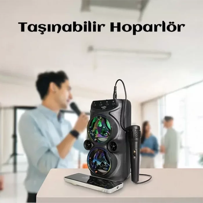 Mikrofonlu Ledli Karaoke Bluetooth Hoparlör
