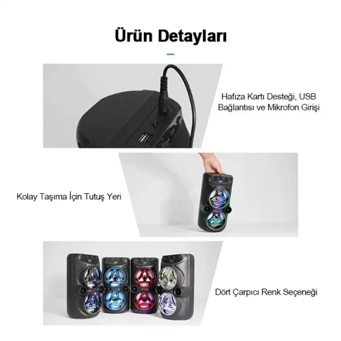 Mikrofonlu Ledli Karaoke Bluetooth Hoparlör