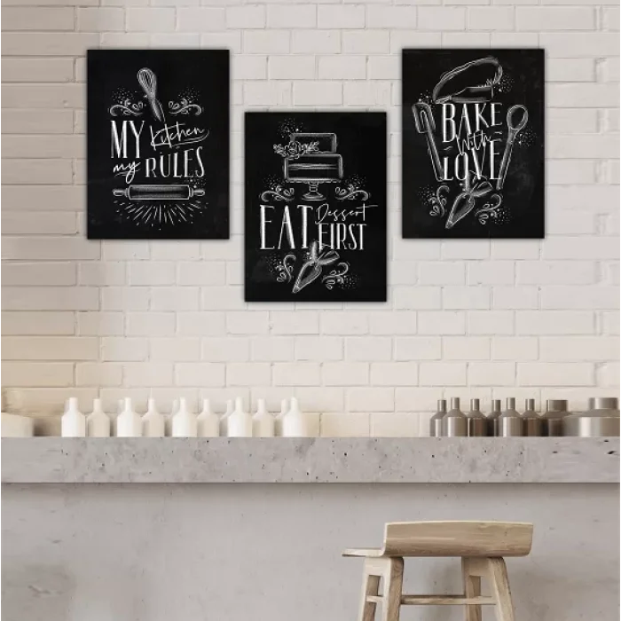 Mutfak My Kitchen My Rules 3 Lü Ahşap Mdf Tablo