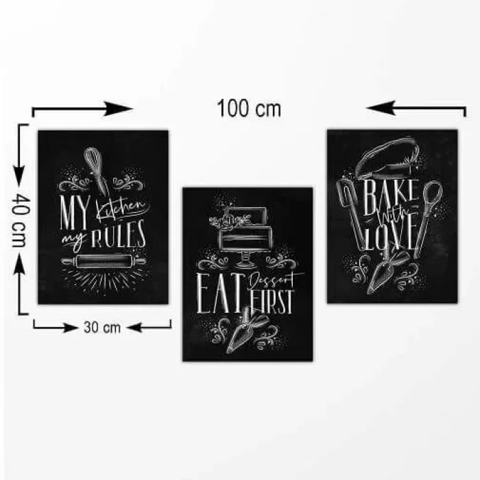 Mutfak My Kitchen My Rules 3 Lü Ahşap Mdf Tablo