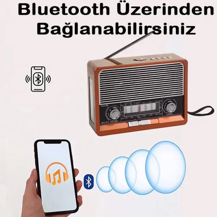 Nostaljik Saatli Fenerli Radyo Usb Sd Bluetooth