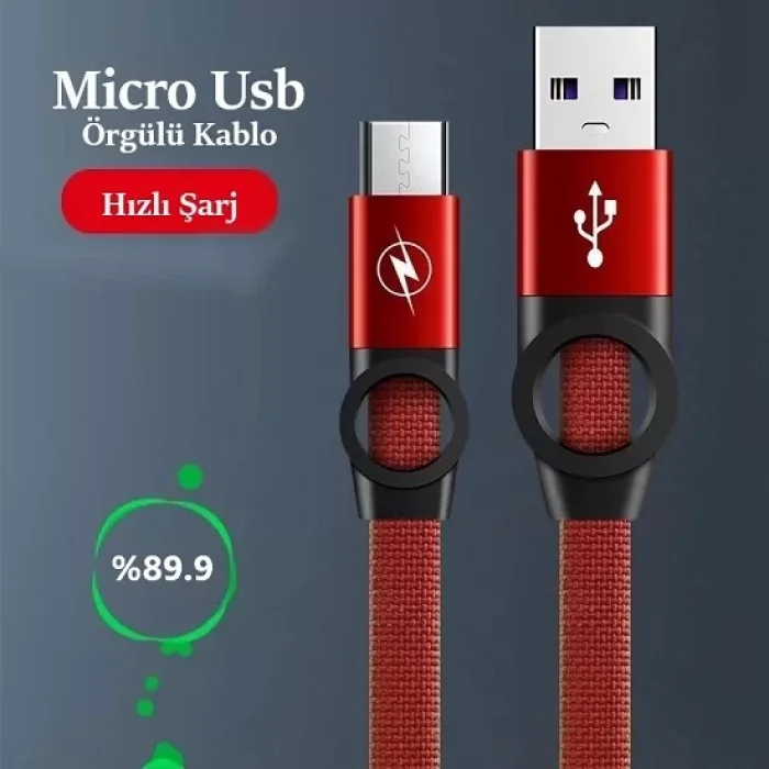 Örgülü 3a Hızlı Şarj Kablosu Micro Usb