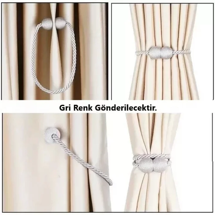 Örgülü Mıknatıslı Perde Mandalı Tokası Gri