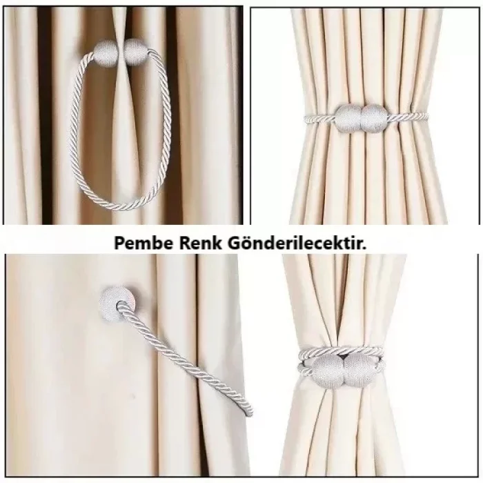 Örgülü Mıknatıslı Perde Mandalı Tokası Pembe