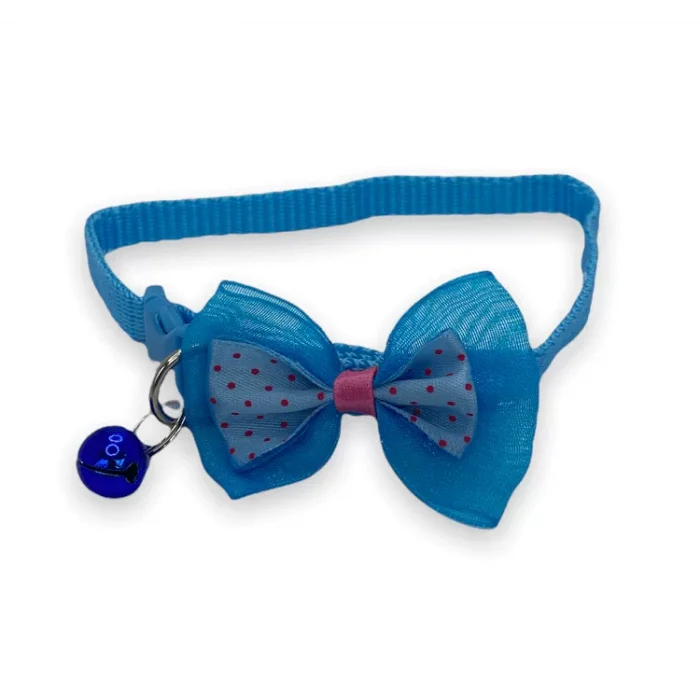 Papyonlu Çıngıraklı Kedi Köpek Tasması Mavi