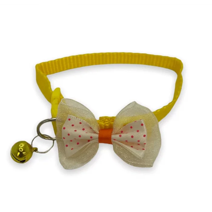 Papyonlu Çıngıraklı Kedi Köpek Tasması Sarı