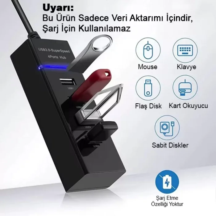 Polygold 4 Port Usb 3.0 Usb Çoğaltıcı 1.2 Metre Kablolu 5 Gbps Aktarım Hızı