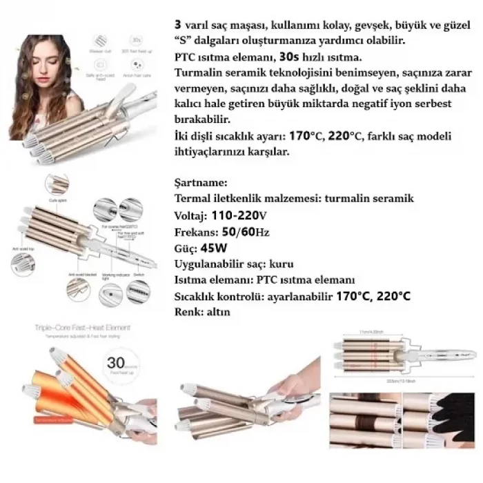 Profesyonel Seramik Wag Su Dalgası Saç Maşası