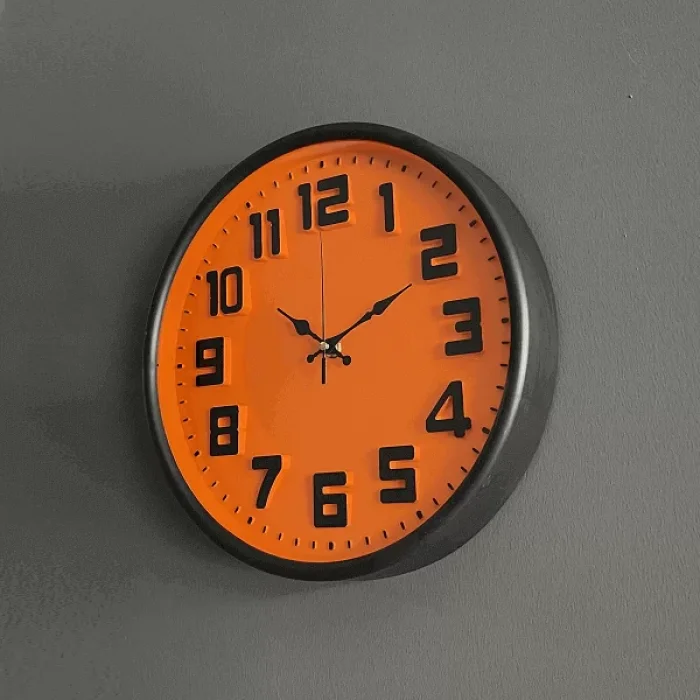 Renkli Düz Cam Duvar Saati Turuncu