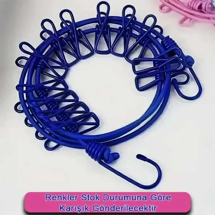 Seyahat Kamp Çamaşır İpi 12 Mandallı Askı Esnek Kurutmalık