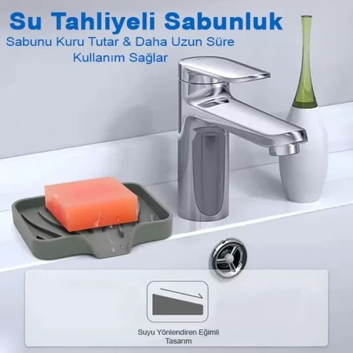 Silikon Su Giderli Mutfak Banyo Vantuzlu Esnek Sabunluk