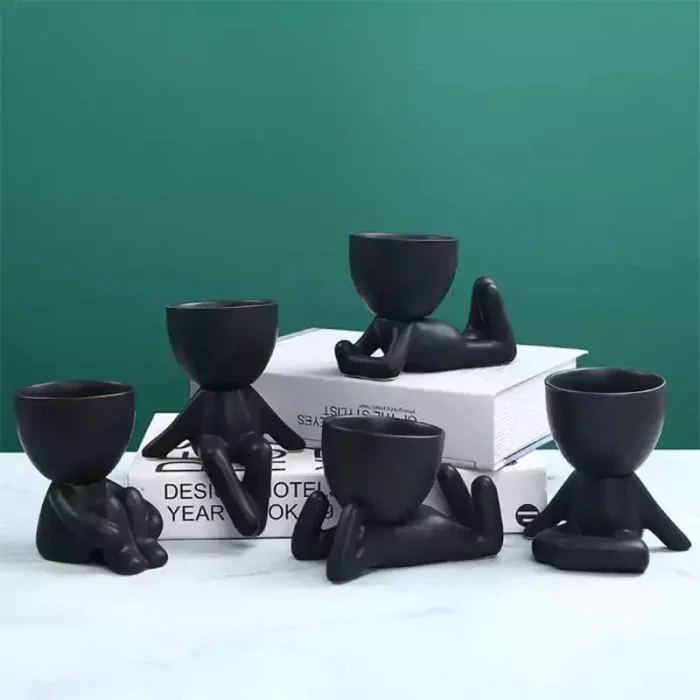 Siyah Dekoratif İnsan Şekilli Figür Saksı 3 Lü
