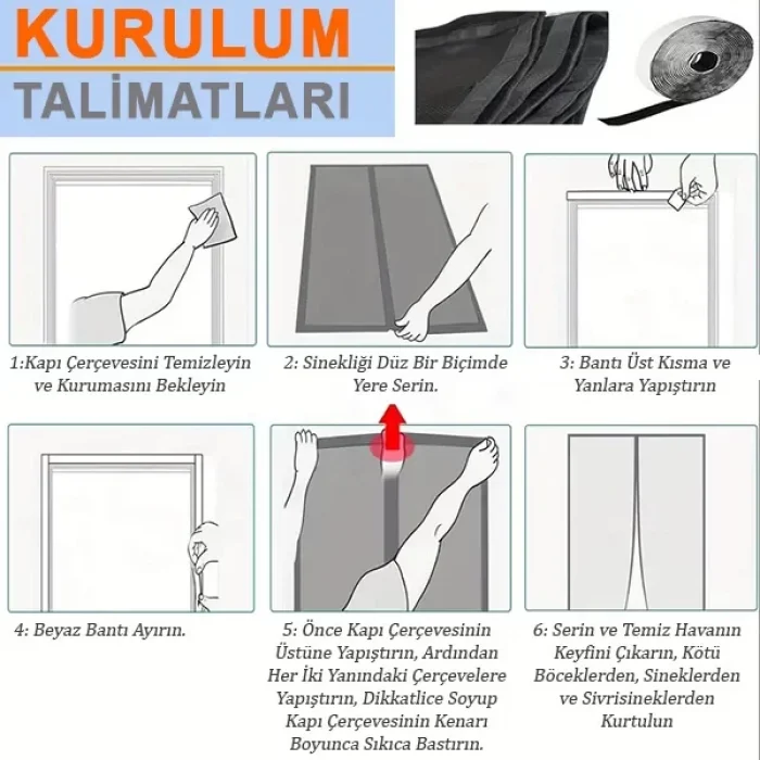 Siyah Mıknatıslı Kapı Sinekliği 105 X 210 Cm