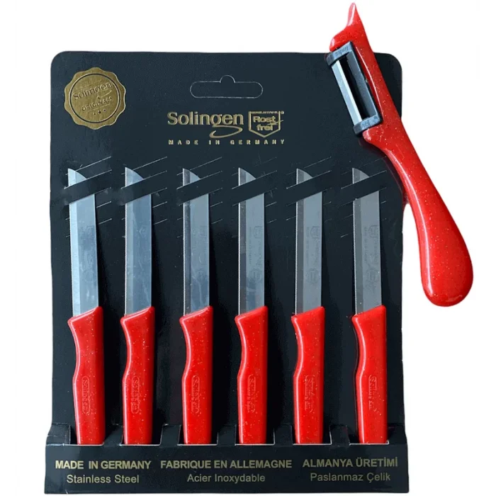 Solingen Tırtıklı Meyve Bıçağı Ve Yan Soyacak Kırmızı
