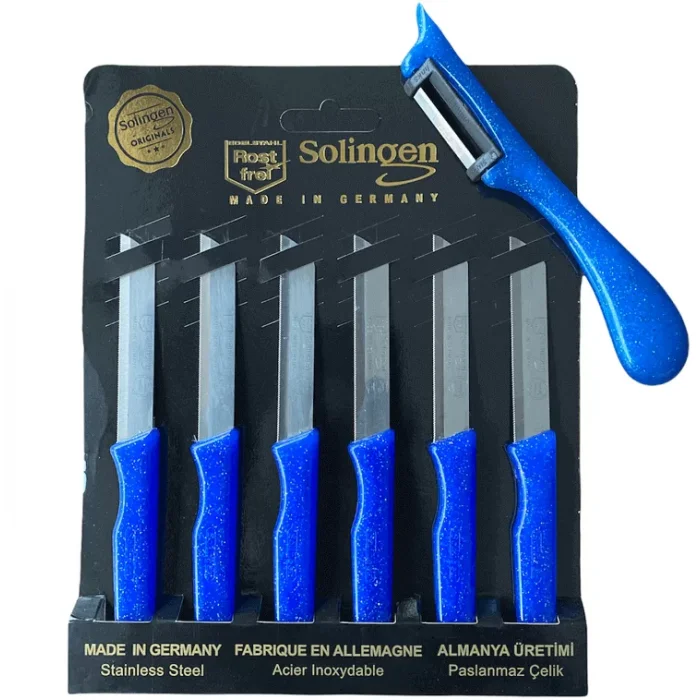 Solingen Tırtıklı Meyve Bıçağı Ve Yan Soyacak Mavi