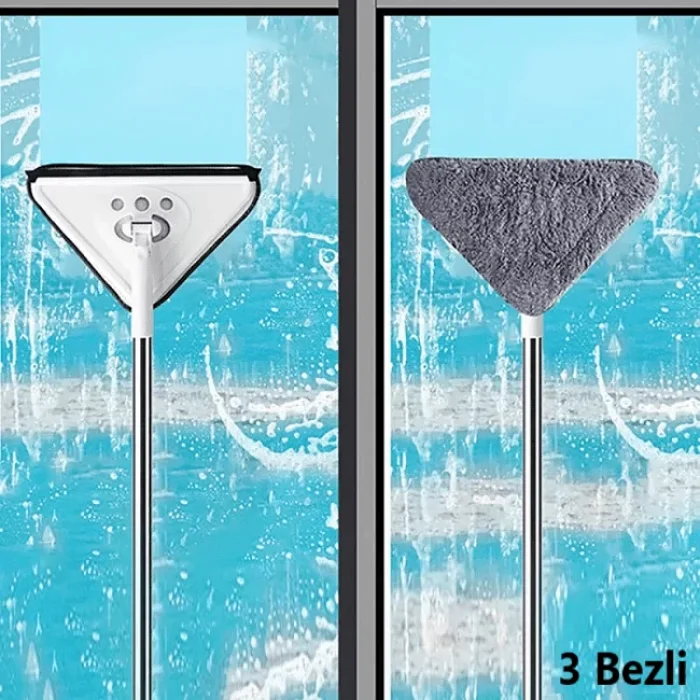 Teleskopik Üçgen Camsil Duvar Yüzey Silme Mopu