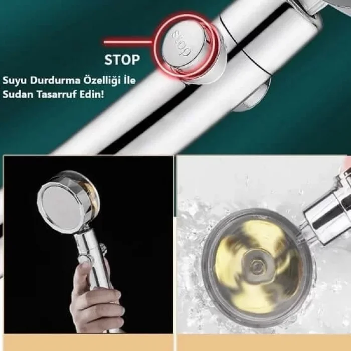 Turbolu Duş Başlığı Start Stop Tuşlu Tasarruflu