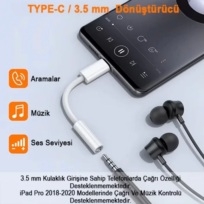 Type C Girişli Aux Çevirici Ve Kulaklık Çevirici
