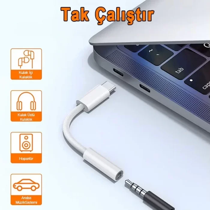 Type C Girişli Aux Çevirici Ve Kulaklık Çevirici