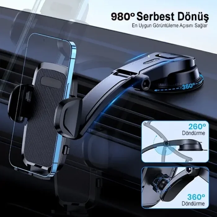 Vakumlu Torpido Üstü Araç Telefon Tutucu Ayarlanabilir Uzun Kollu