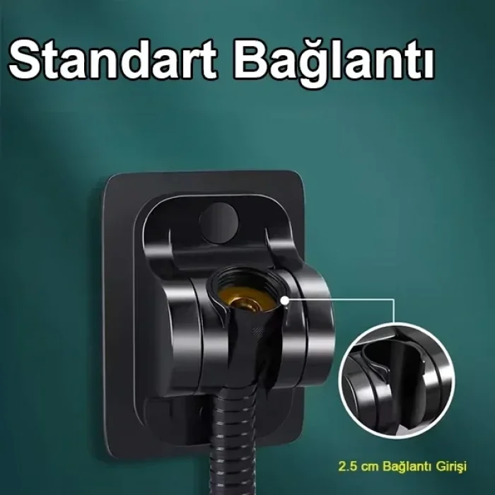 Yapışkanlı Duş Başlığı Tutucu Ayarlı Siyah