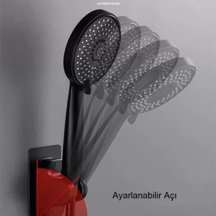 Yapışkanlı Duş Başlığı Tutucu Ayarlı Siyah