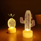 2 Li Metal Ananas Ve Kaktüs Mini Gece Lambası