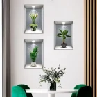 3 Adet 3d Çiçek Vazo Duvar Sticker Gri Fon