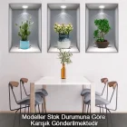 3 Adet 3d Çiçek Vazo Duvar Sticker Gri Fon