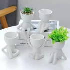 Beyaz Dekoratif İnsan Şekilli Figür Saksı 3 Lü