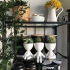 Beyaz Dekoratif İnsan Şekilli Figür Saksı 3 Lü